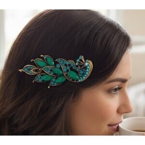 Green  NWT Jeweled Peacock Hair Clip / Barrette